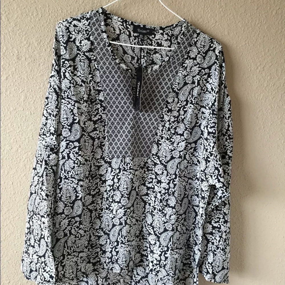 Tolani Sundance Silk boho paisley tunic top blouse cottagecore lagenlook